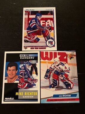 All 3 Mike Richter 1990/91 Upper Deck New York Rangers. Rookie RC Hockey Cards